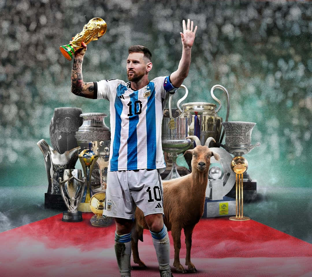 Messi Goat Trophy Celebration Wallpaper