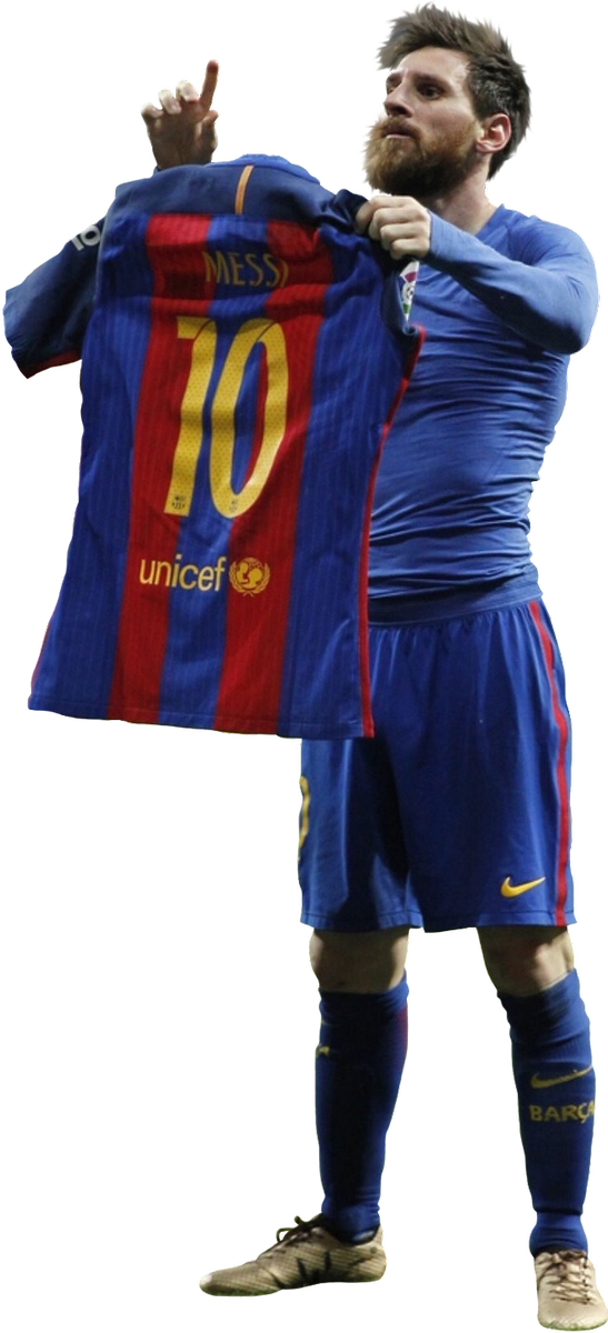 Messi Holding Barcelona Jersey PNG