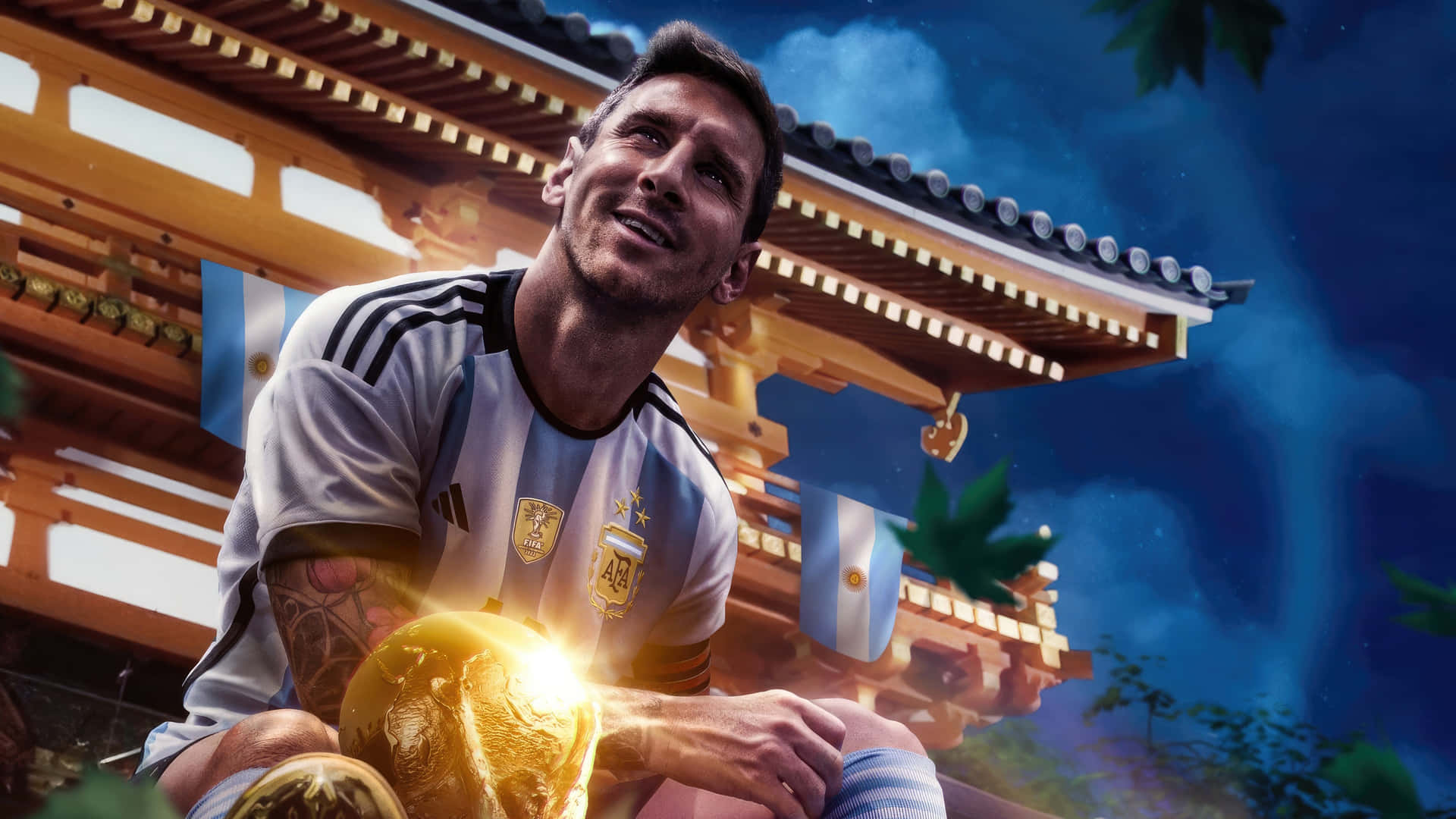 Messi Holding World Cup Trophy4 K Wallpaper