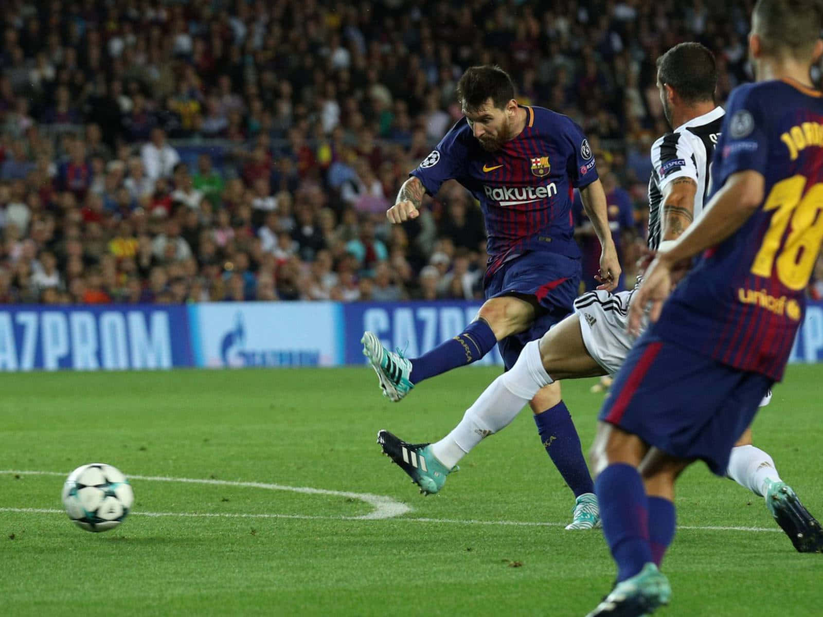 Messi In Action Dribbling Past Defenders.jpg Wallpaper
