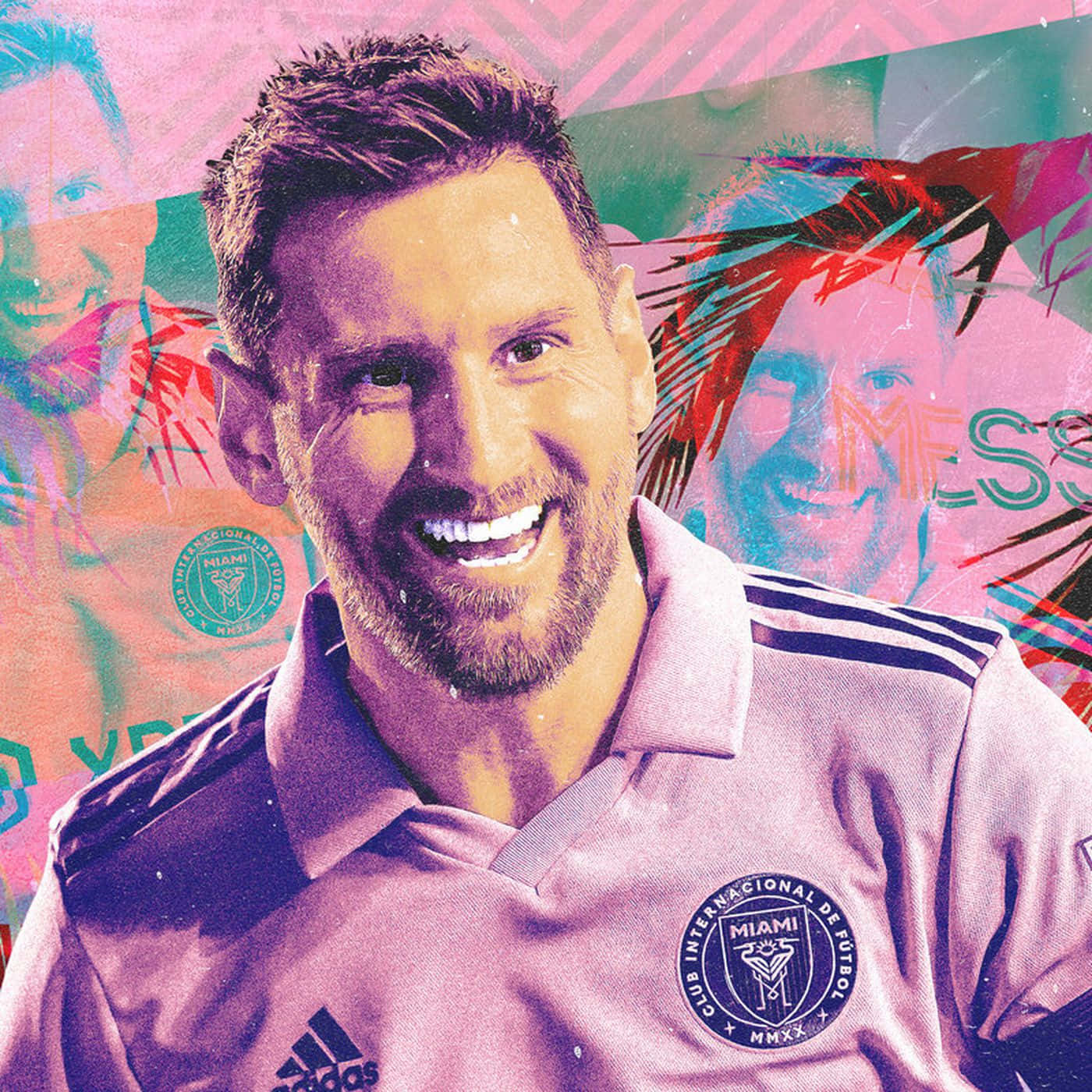 Messi In Miami Shirt Collage Wallpaper