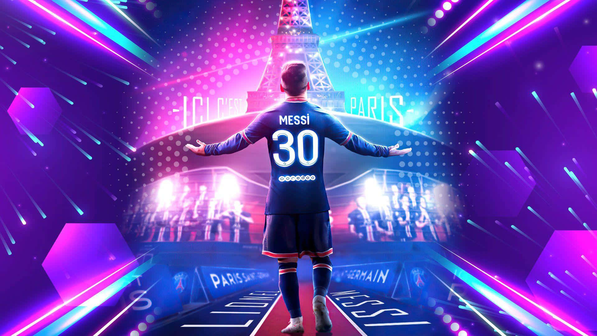 Messi In Paris2022 Futuristic Backdrop Wallpaper