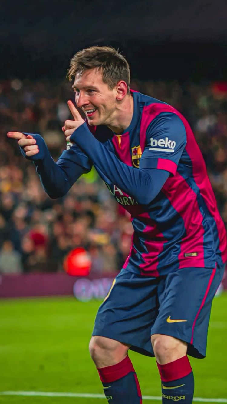 Celebraciónde Messi Señalando En Iphone Fondo de pantalla