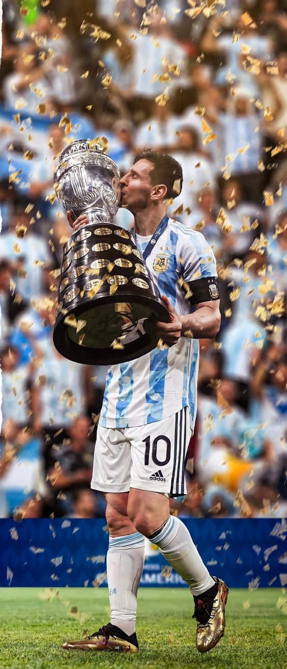 Fodboldsuperstjerne Lionel Messi fejrer sin loyalitet med Apple Iphone. Wallpaper