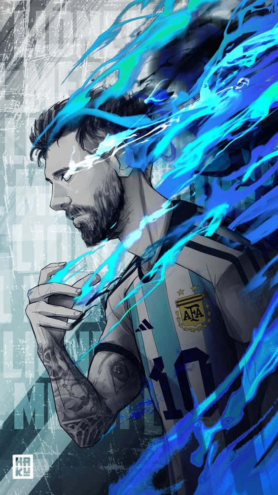 Messi Iphone Flaming Blue Fanart Wallpaper