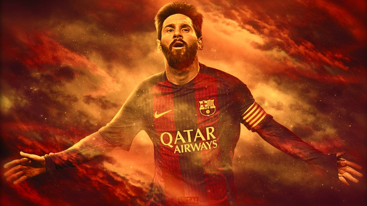 Lionel Messi brings the heat as he unleashes a fiery orange flame! Wallpaper