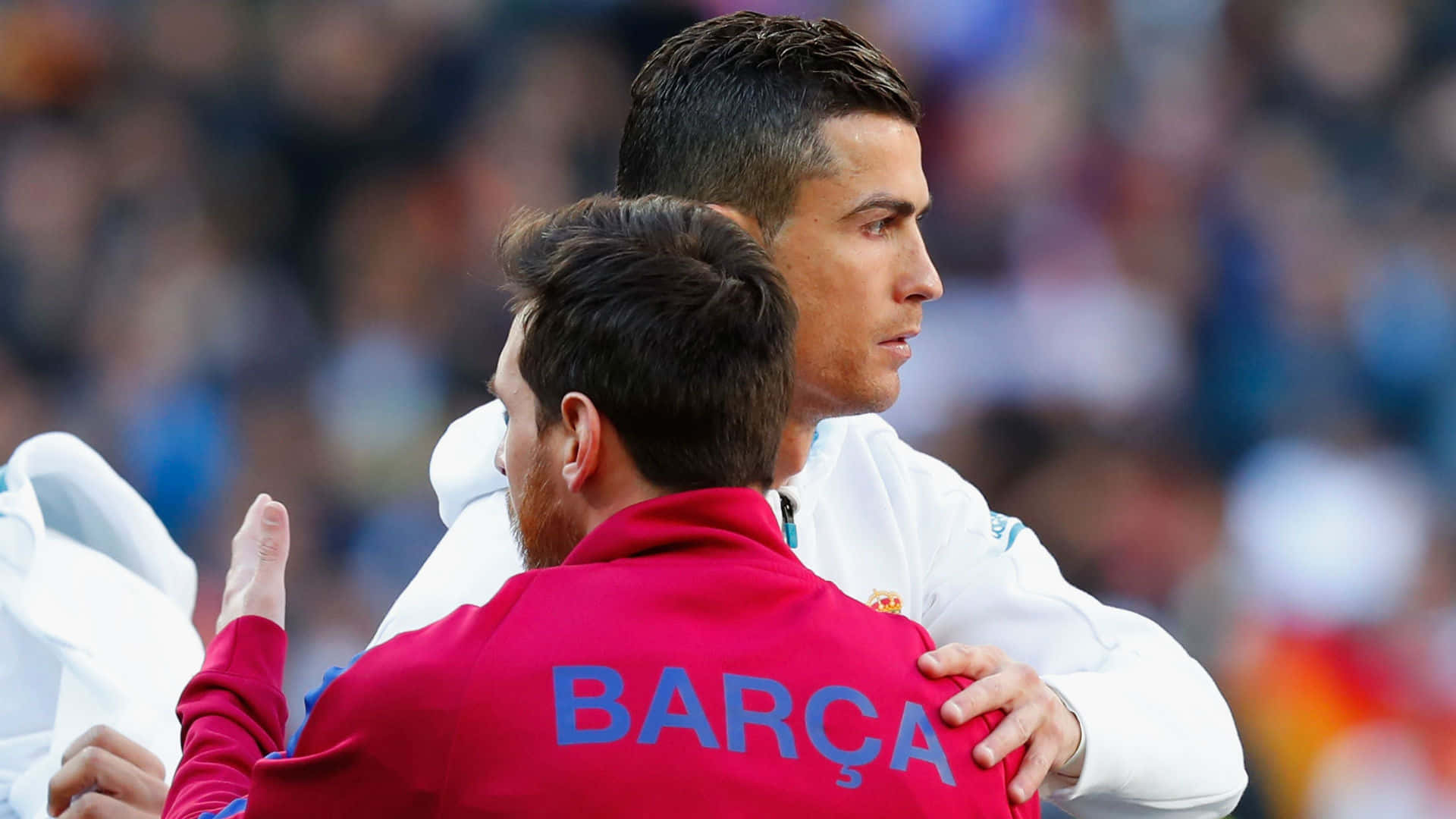Messi Ronaldo Rivalry Moment Wallpaper