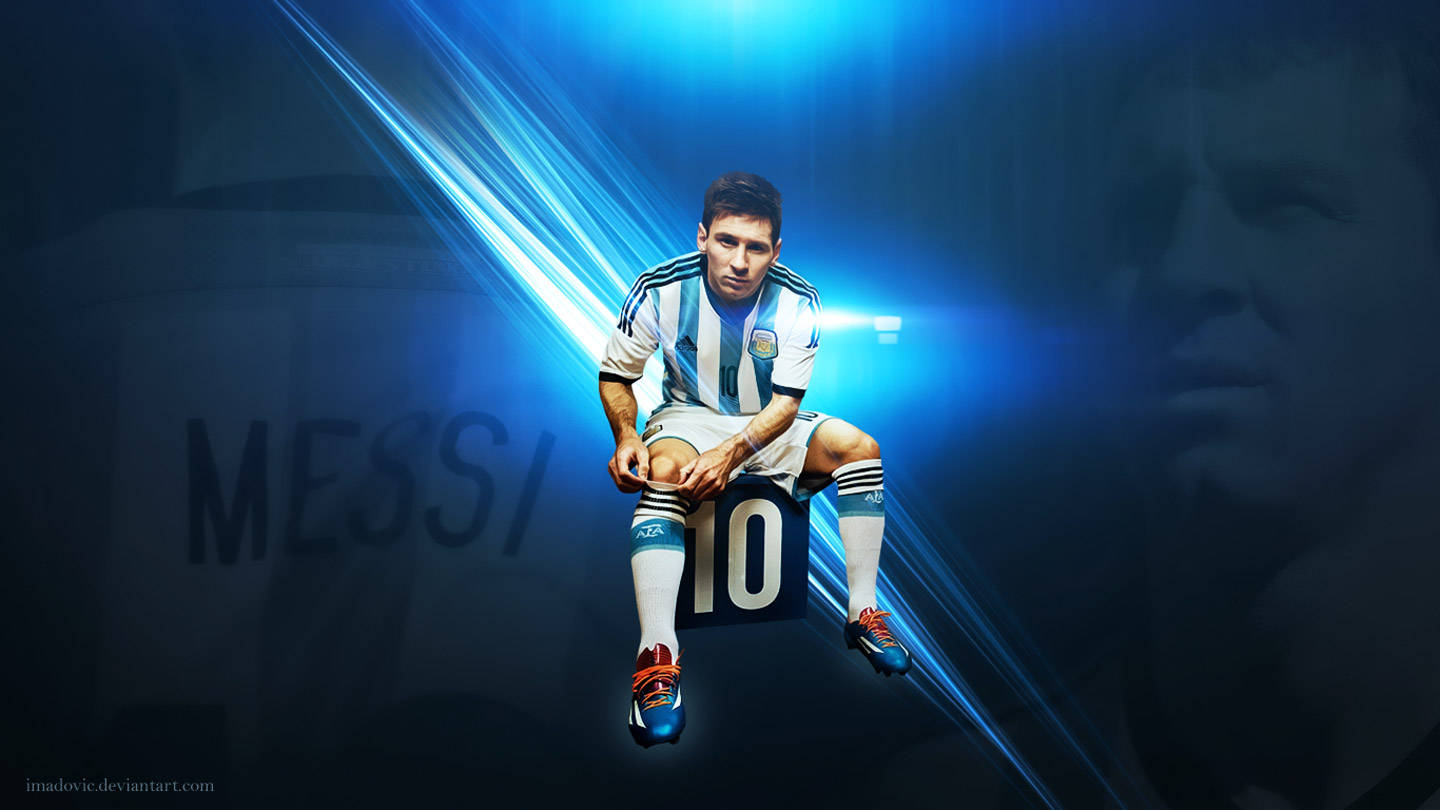 Messi sidder på 10 fodbolde tapet Wallpaper