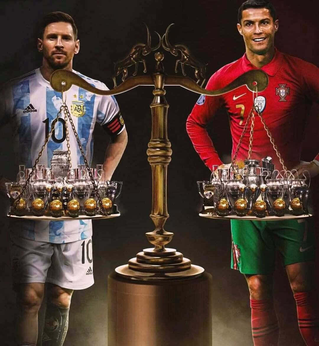 Messi_vs_ Ronaldo_ Trophy_ Scale Wallpaper