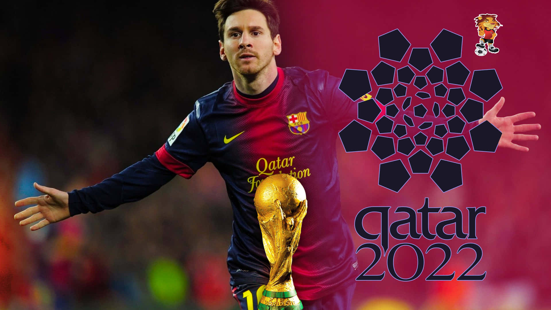 Messi World Cup2022 Qatar Trophy Wallpaper