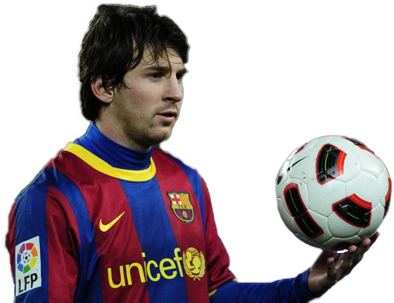 Messi_ Barcelona_ Uniform_ Holding_ Soccer_ Ball.png PNG