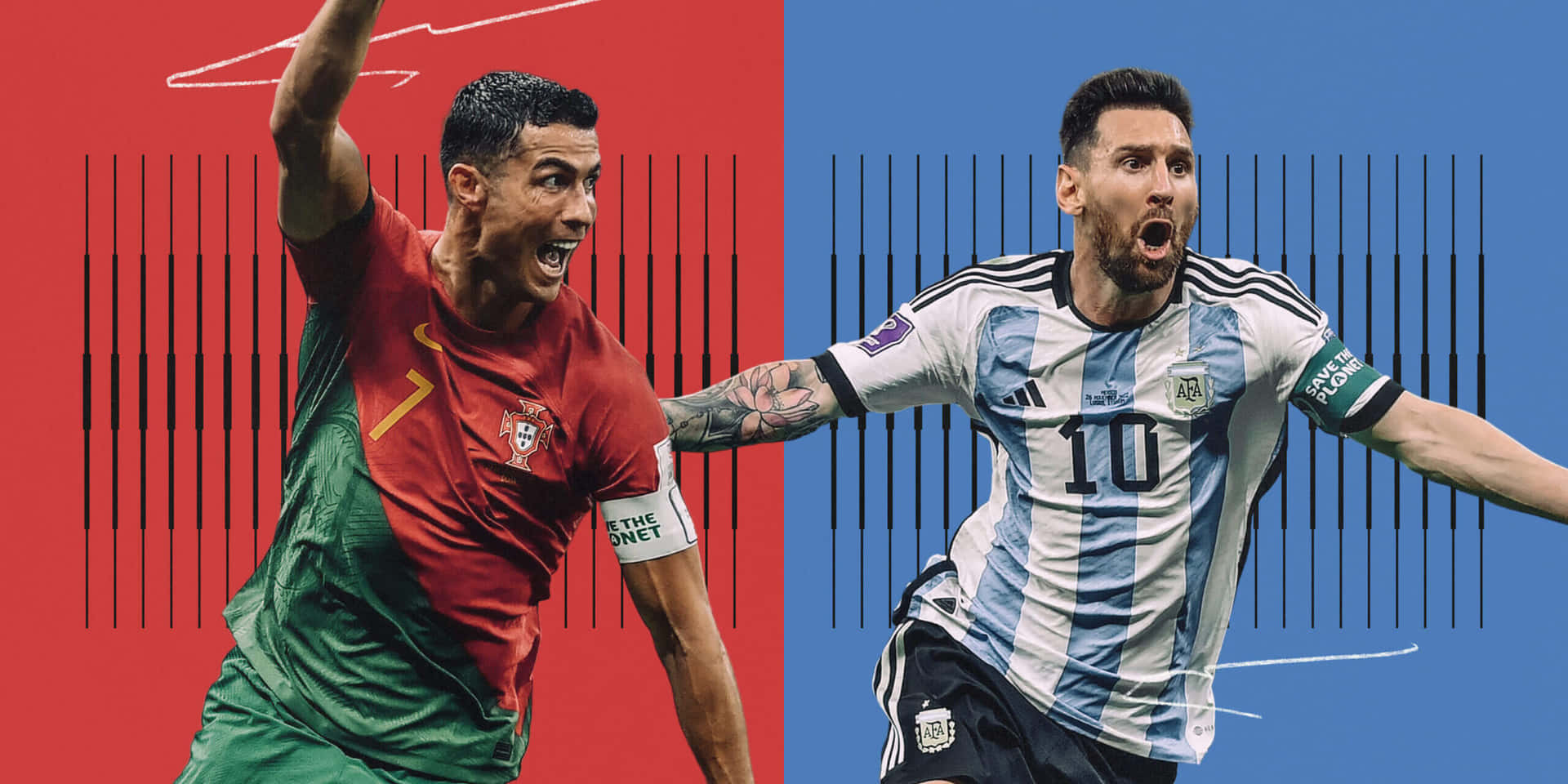 Messivs Ronaldo Split Background Wallpaper