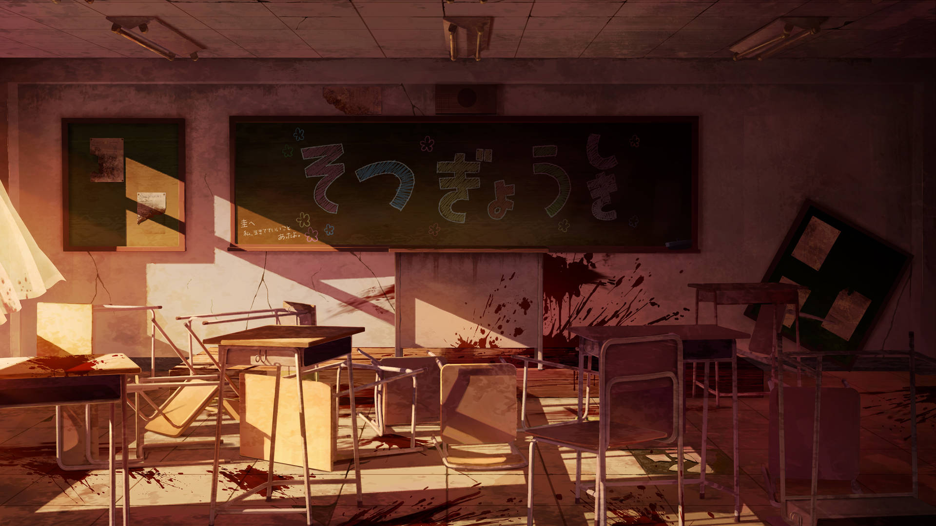 Messy Anime Classroom Wallpaper
