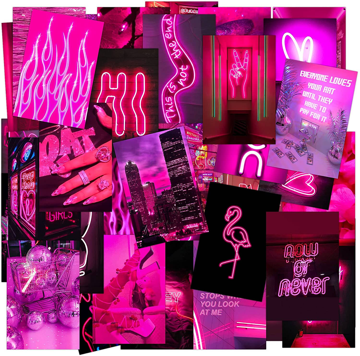 Messy Collage Of Neon Pink Photos Wallpaper