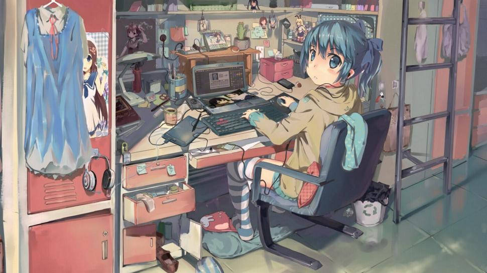Messy Laptop Setup In Anime Background