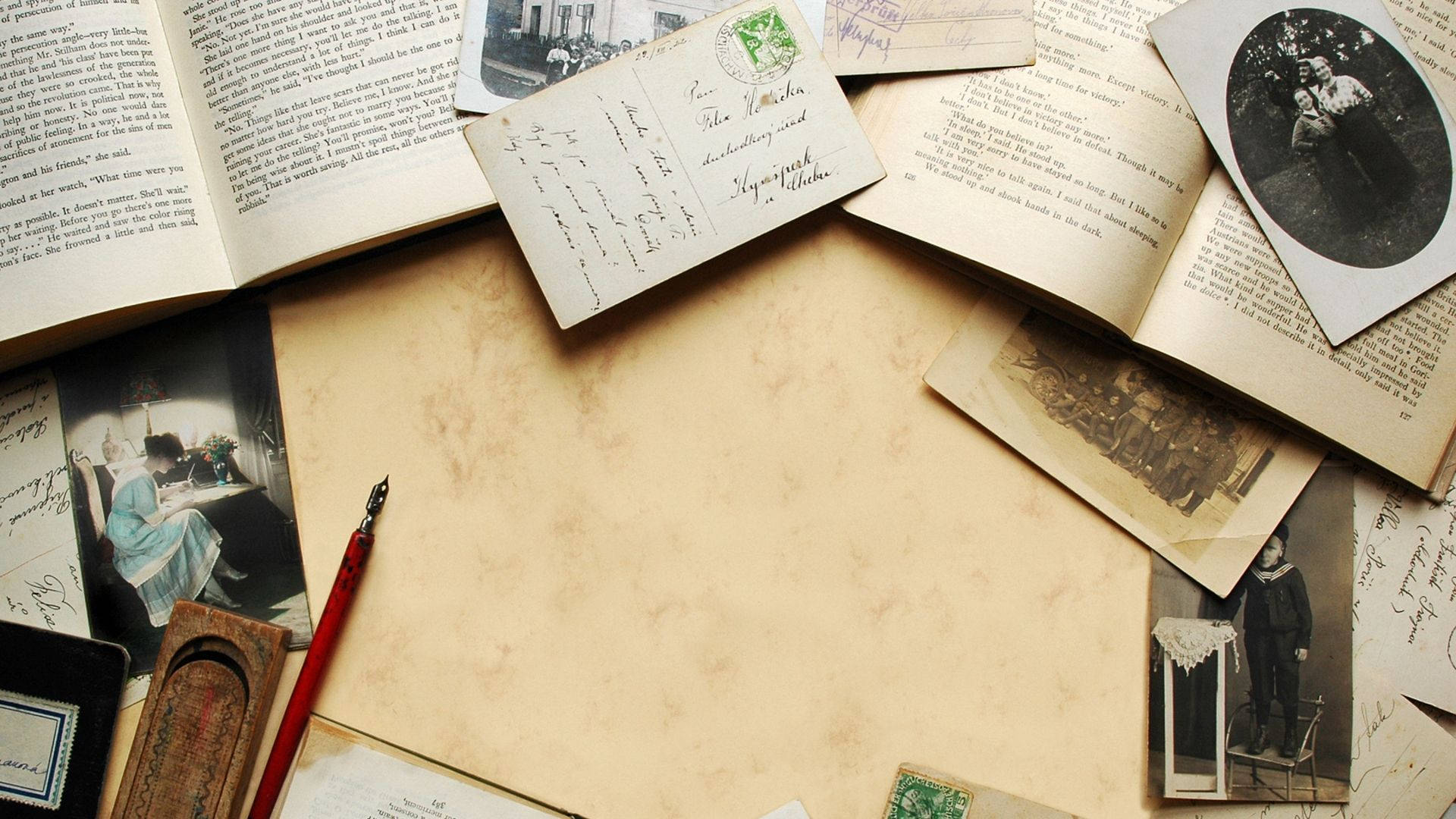 A Collection of Messy Papers Covered in Adorable Writing Wallpaper