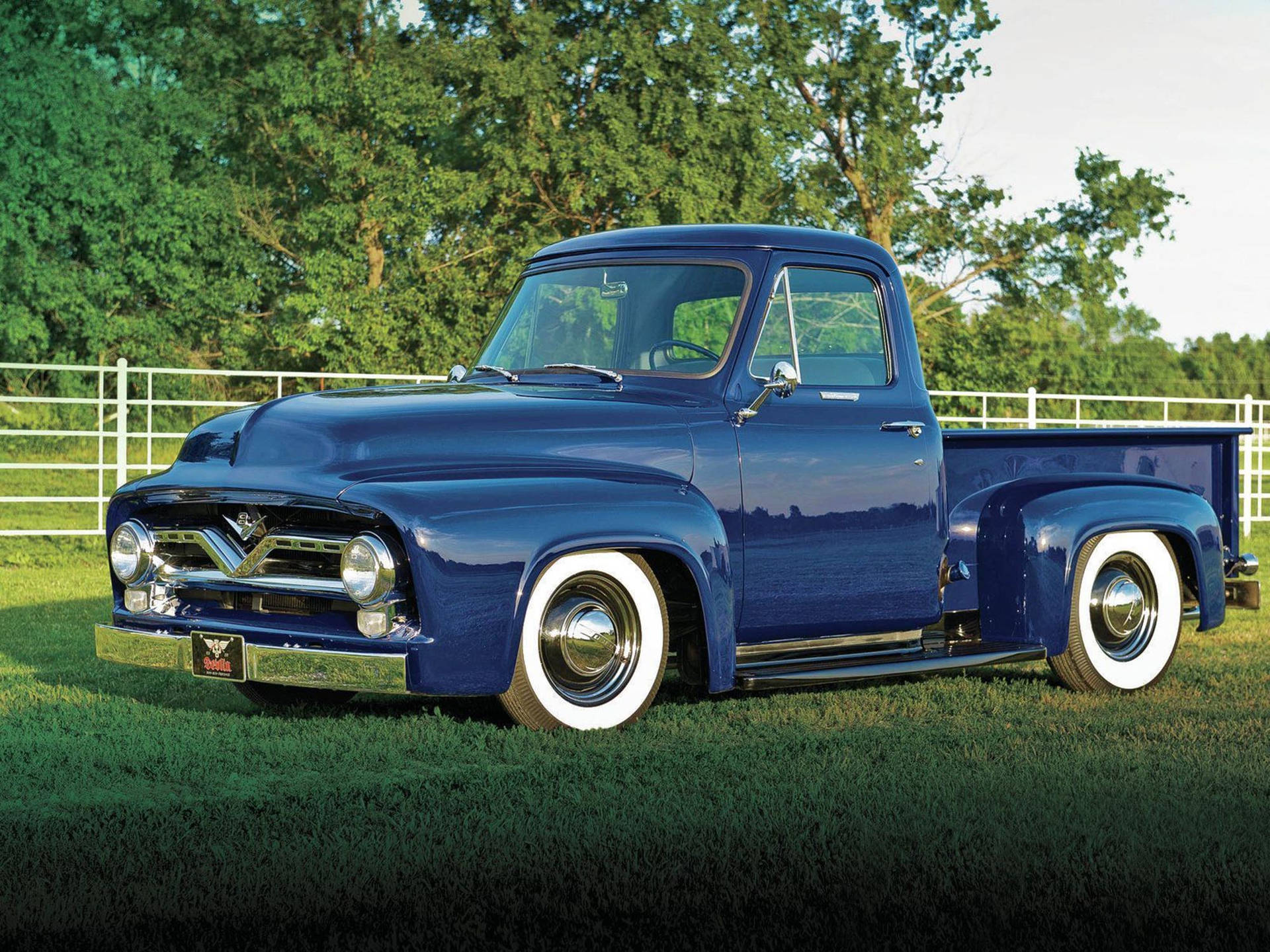 Metallic Blue Old Ford Truck Wallpaper
