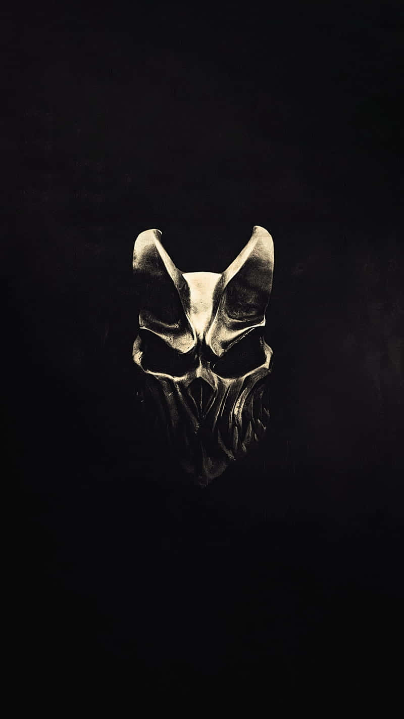 Metallic Demon Mask Dark Background Wallpaper