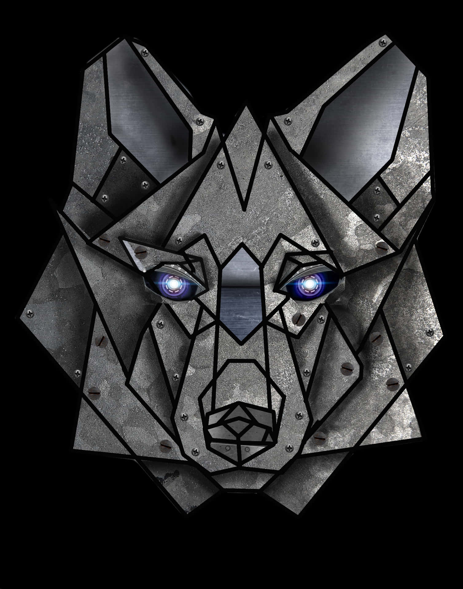 Metallic Geometric Wolf Art PNG