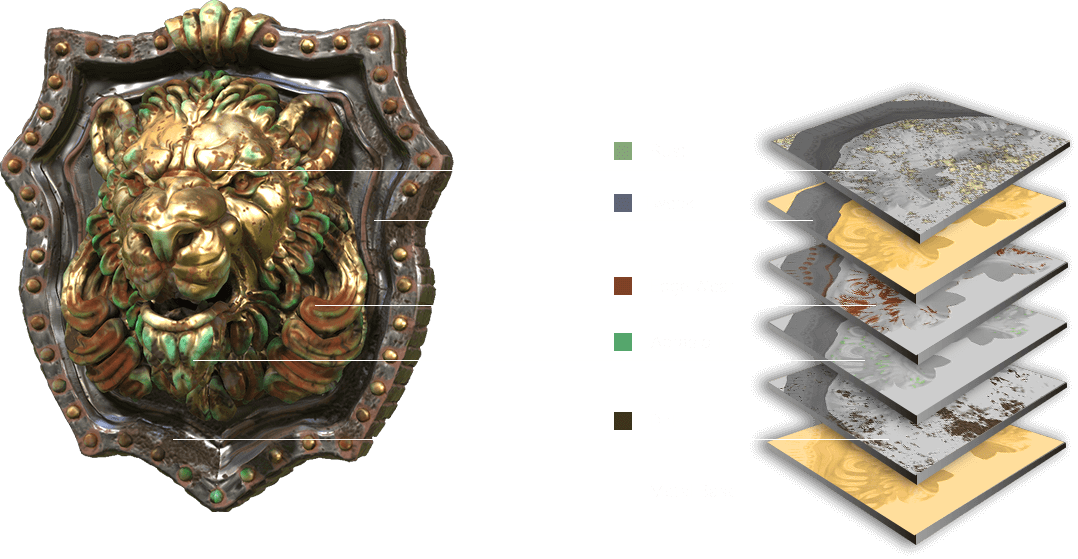 Metallic Lion Shield Texture Layers PNG