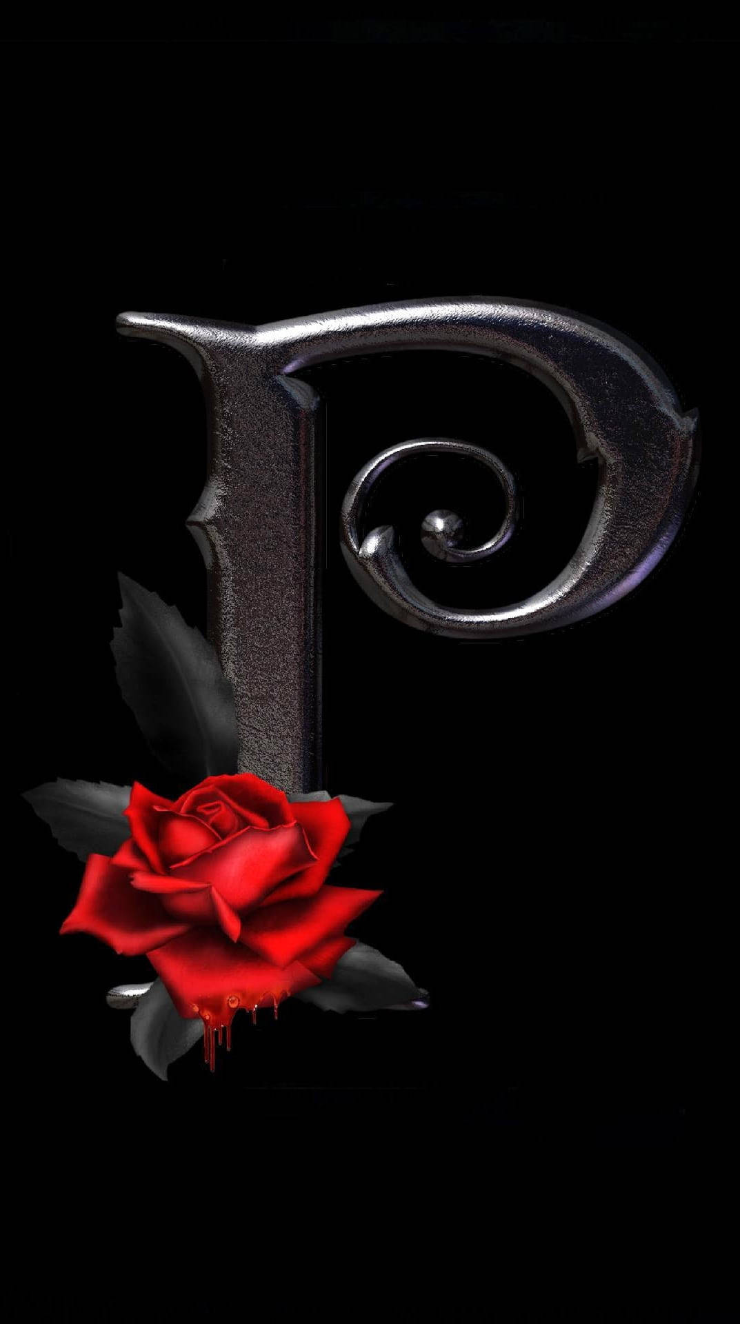 Metallic P Letter With Rose Wallpaper