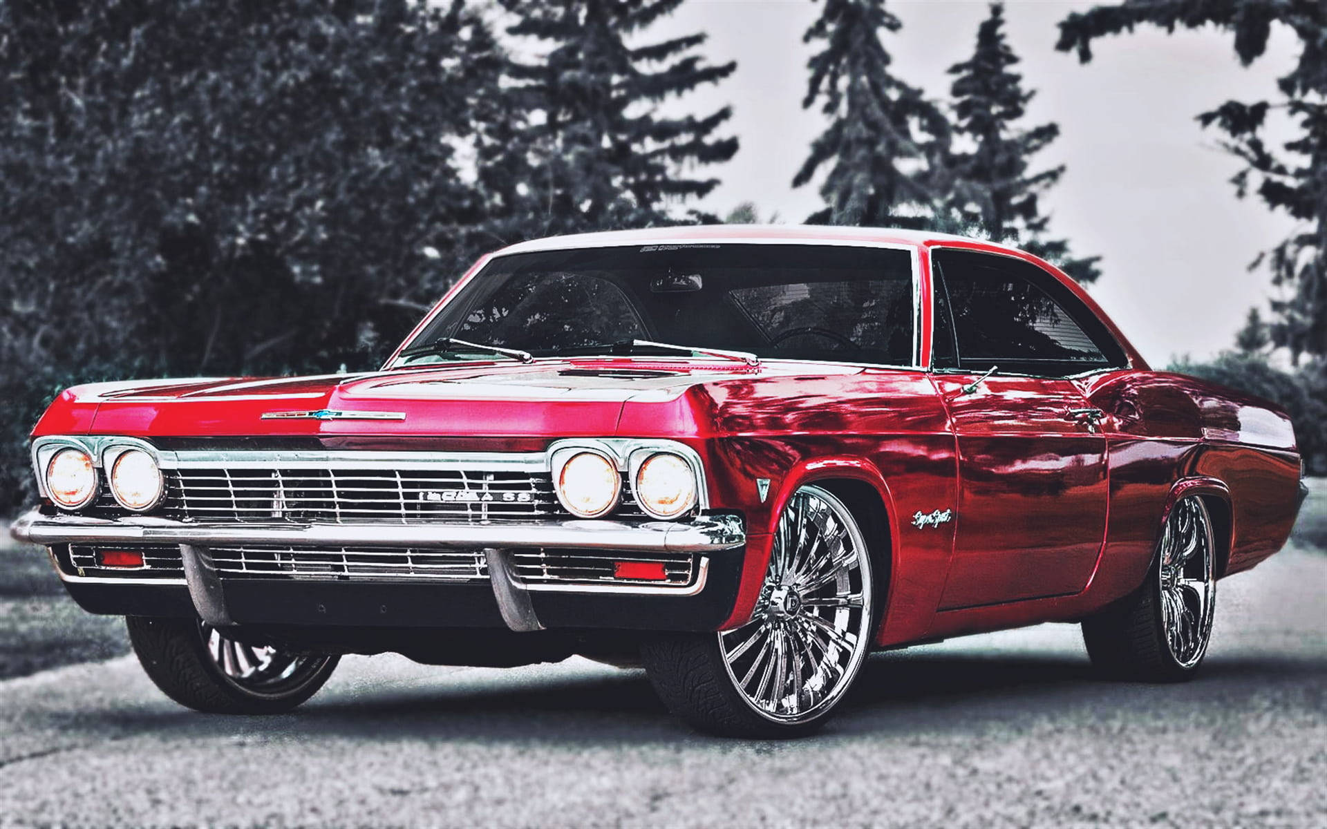 Chevroletimpala Metálico Rojo De 1967. Fondo de pantalla