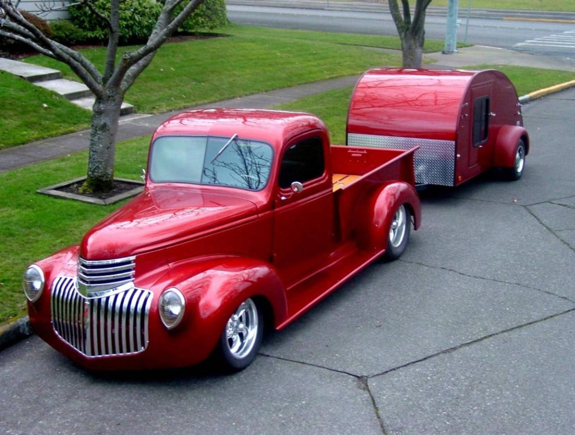 Metallic Red Old Ford Truck