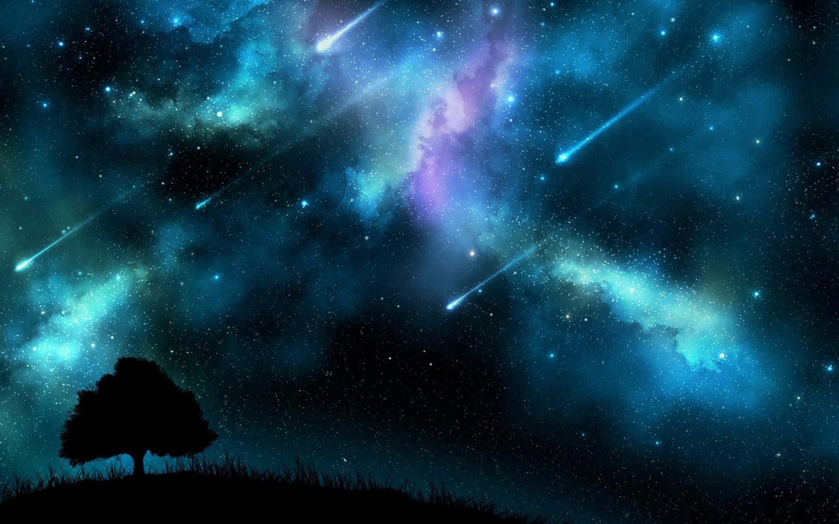 A Breathtaking Meteor Shower in the Night Sky Wallpaper