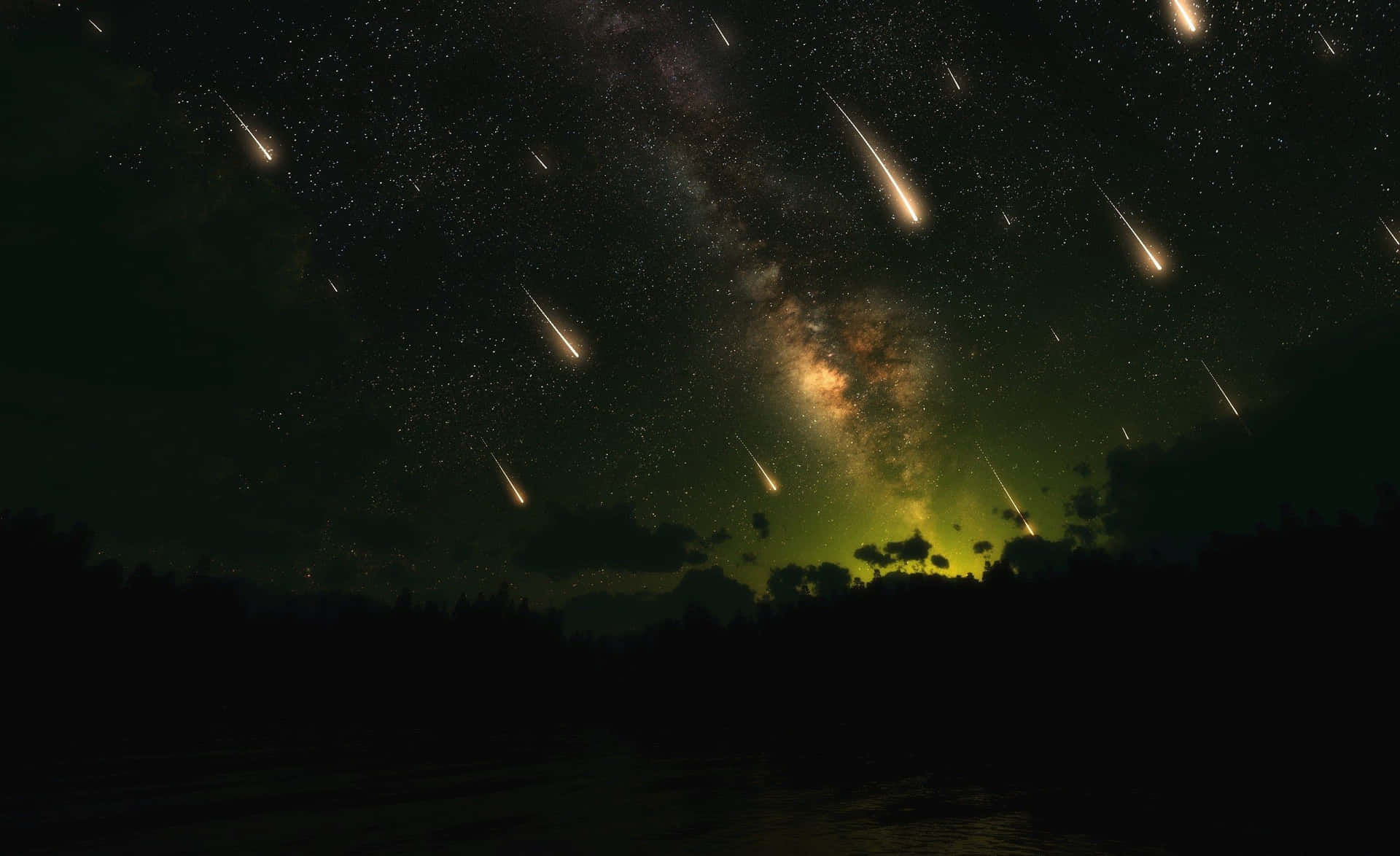 Majestic Meteor Shower in Night Sky Wallpaper