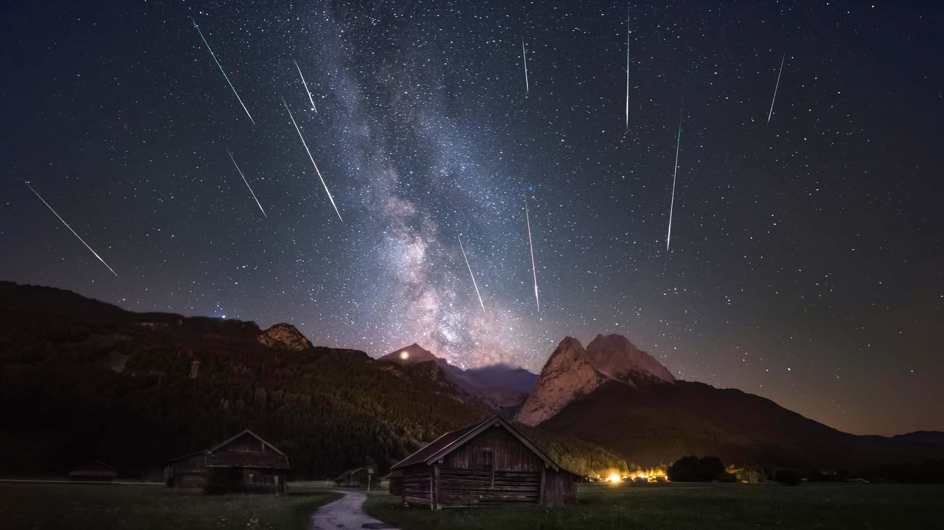 A streaking meteor in the night sky