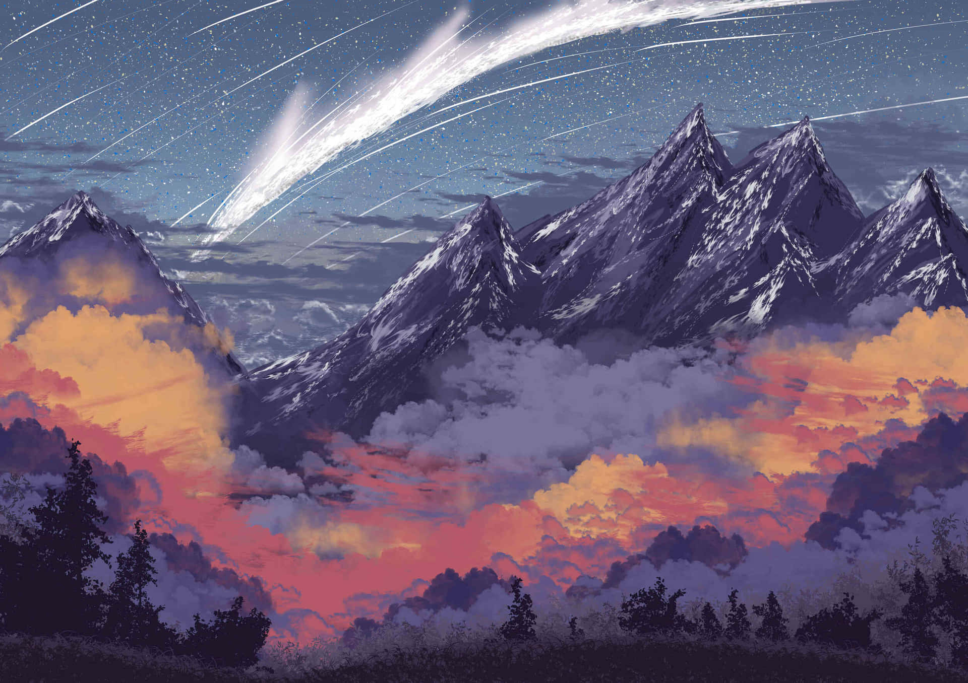 Meteoric_ Night_ Over_ Mountain_ Peaks Wallpaper