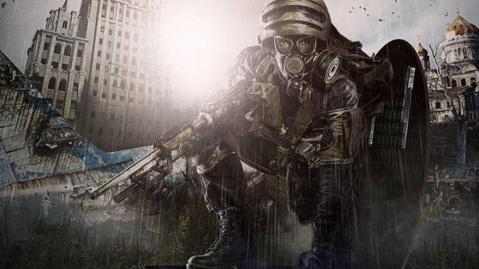 A Soldier Is Standing In Front Of A City Wallpaper