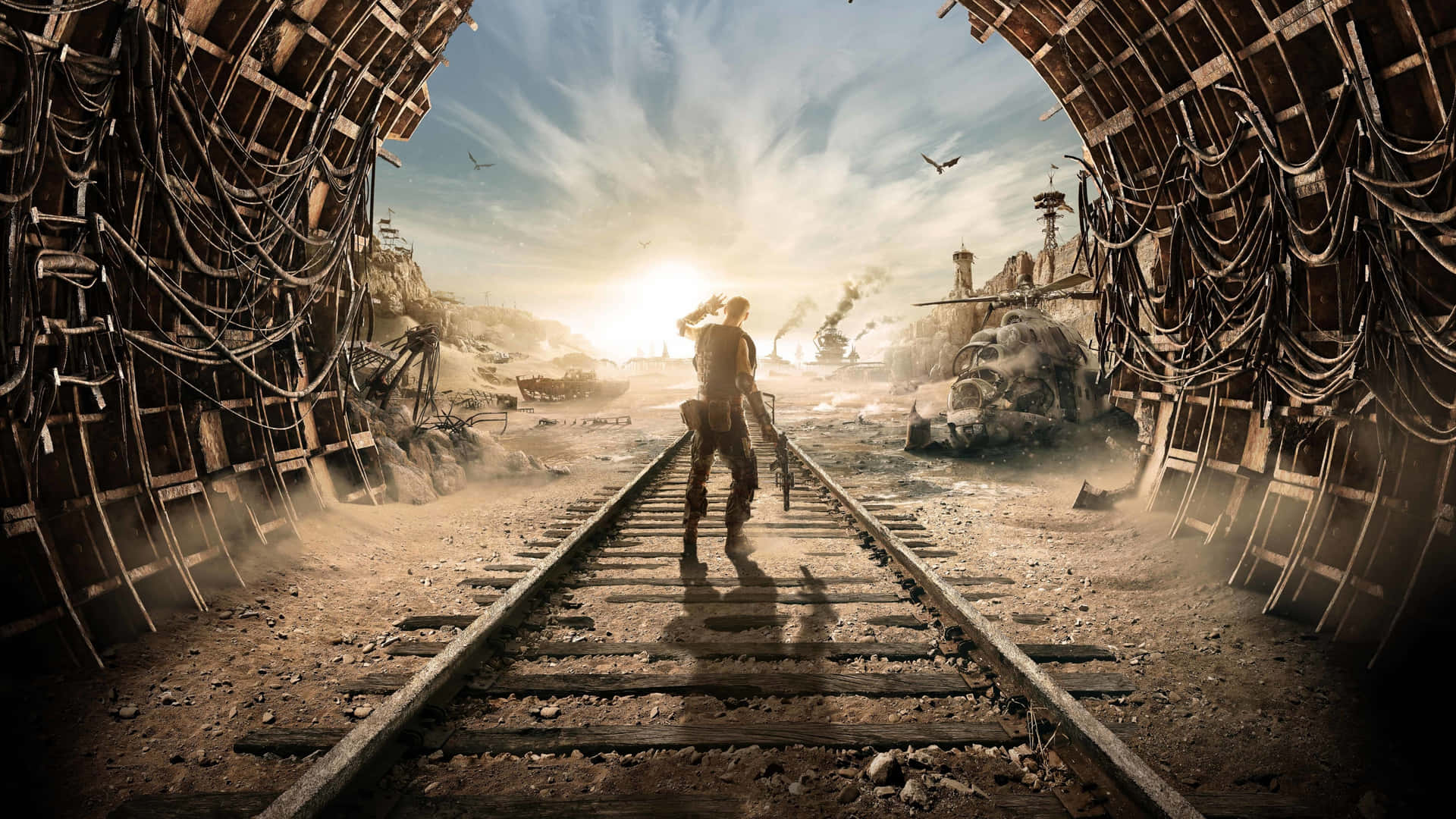 A Man Is Standing On A Train Track Wallpaper