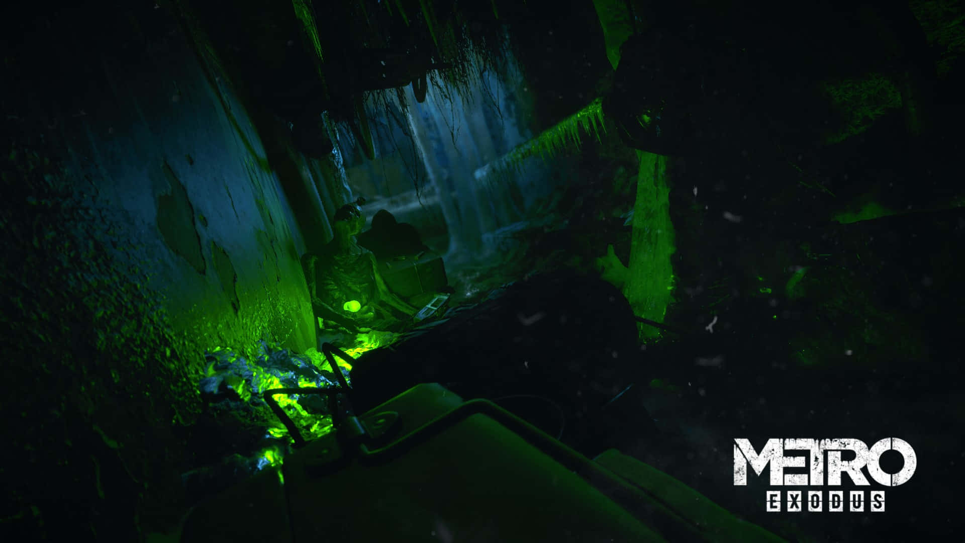 Metro Exodus Green Illuminated Underground Passage Wallpaper