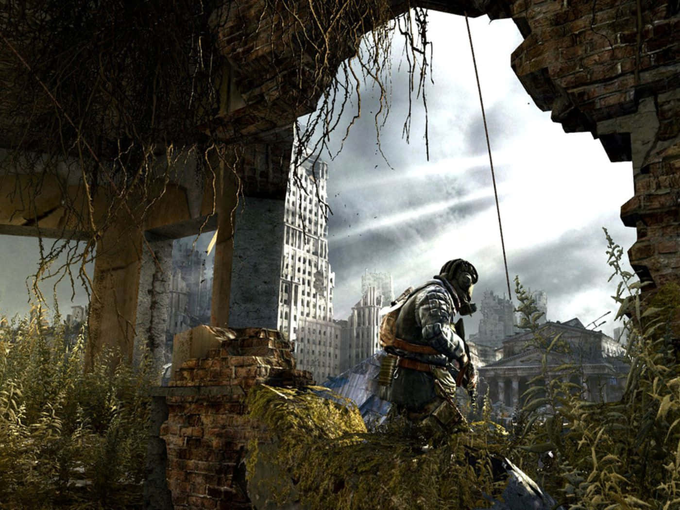 A Man Is Standing In A Ruined Building