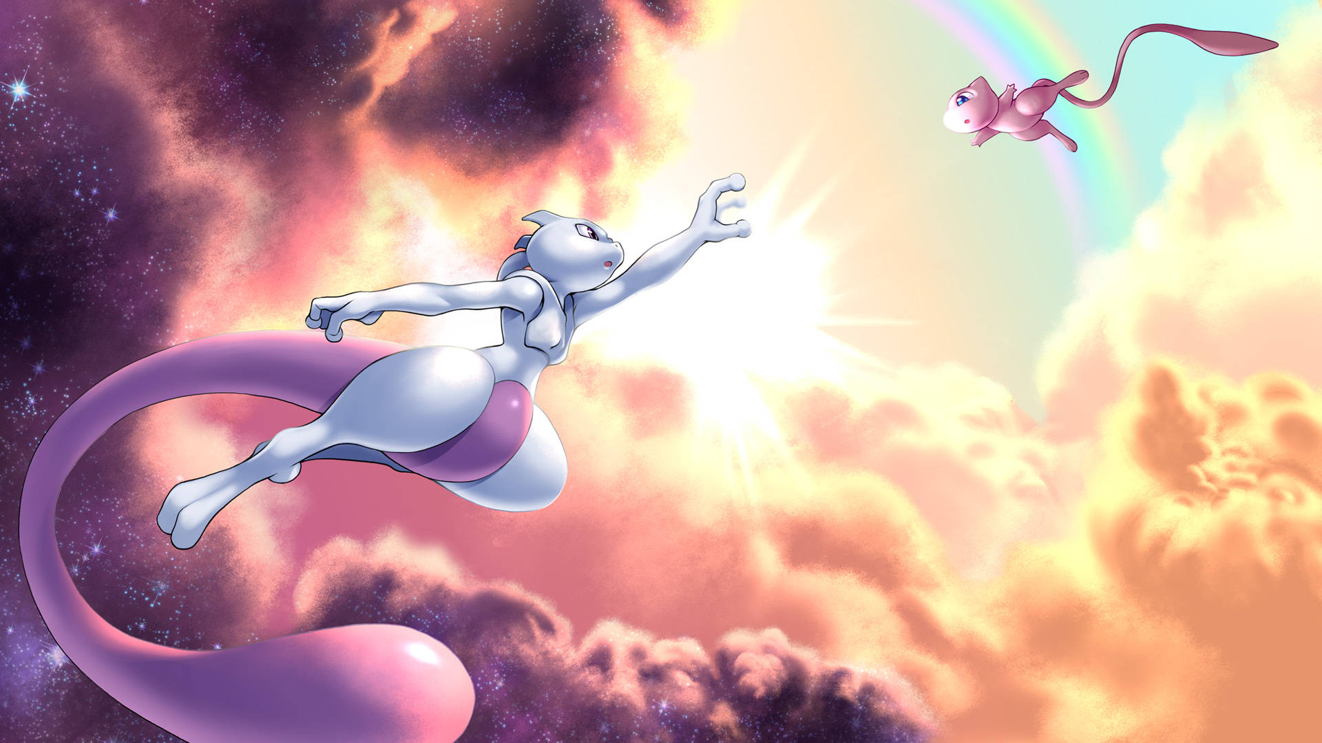 Mew and Mewtwo Exchange a Moment of Peace Wallpaper