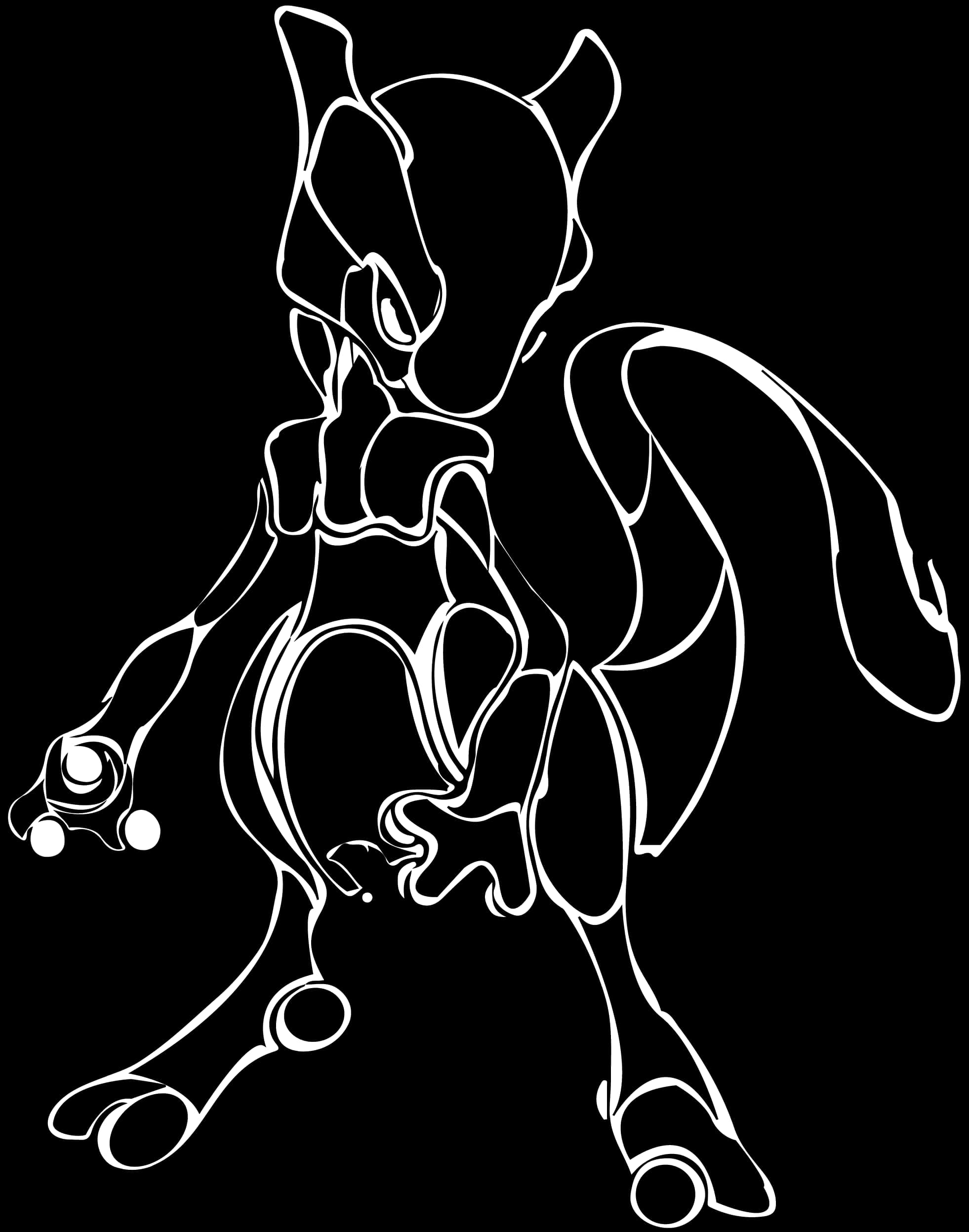 Mewtwo Outline Art PNG