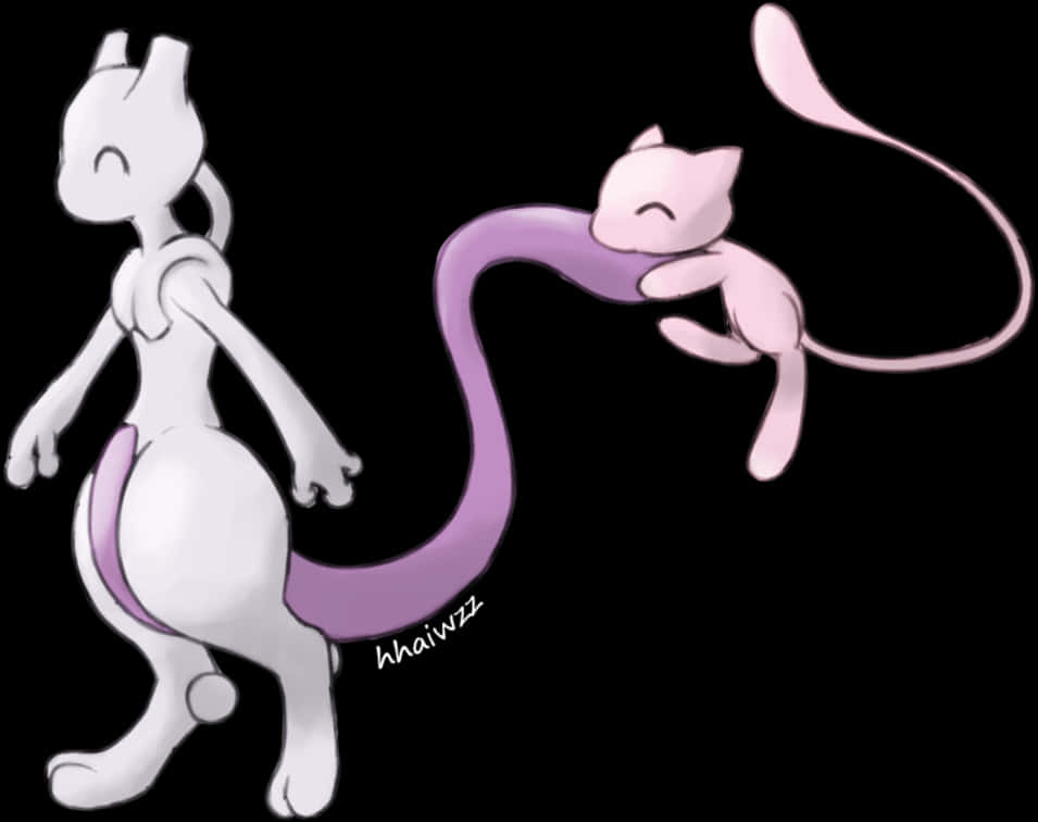 Mewtwoand Mew Illustration PNG