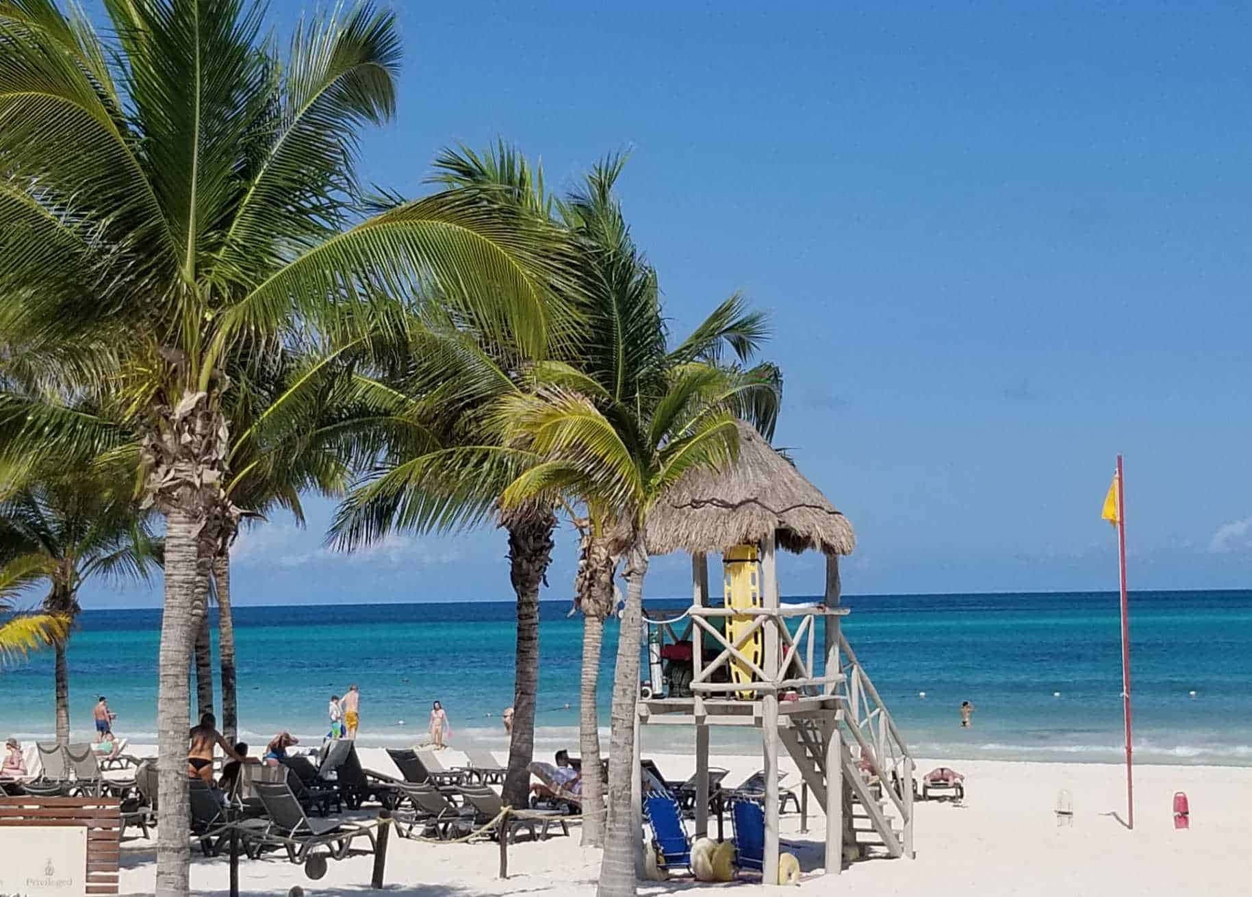 Prachtige Zonsondergang Op Mexicaans Strand Achtergrond