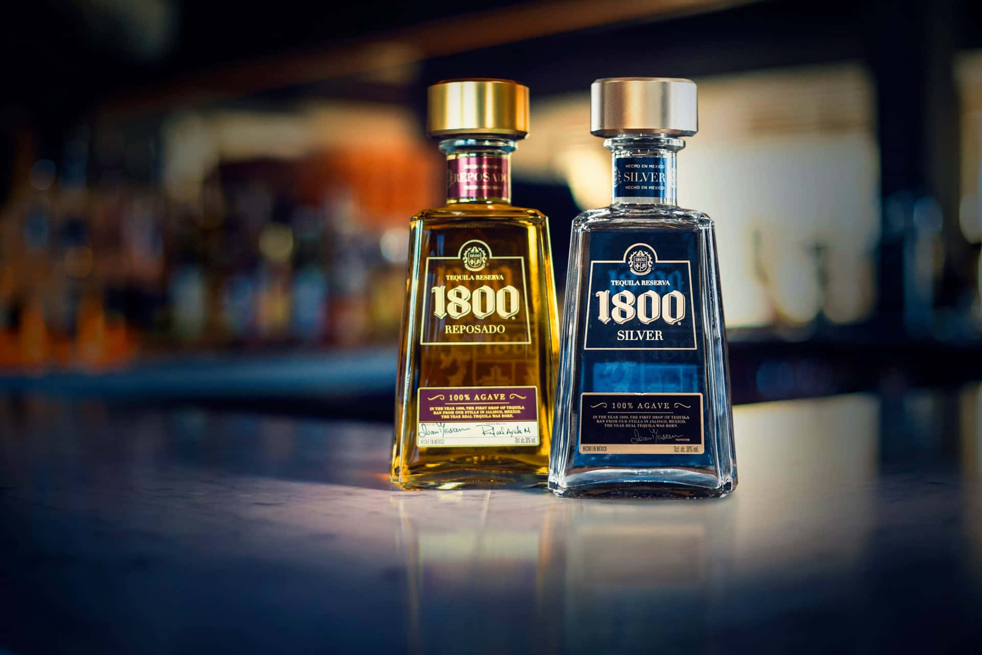 Elegant 1800 Tequila Silver and Reposado Bottles Wallpaper
