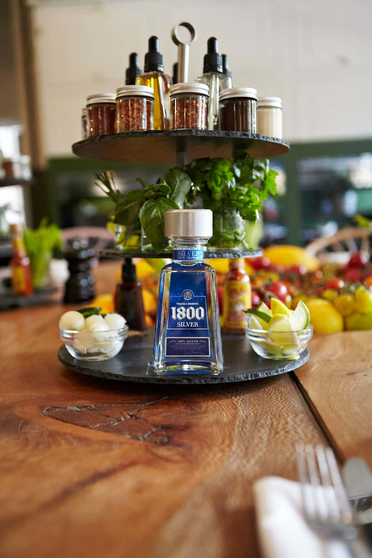 Mexican Brand 1800 Tequila Silver In A Condiments Tray Wallpaper