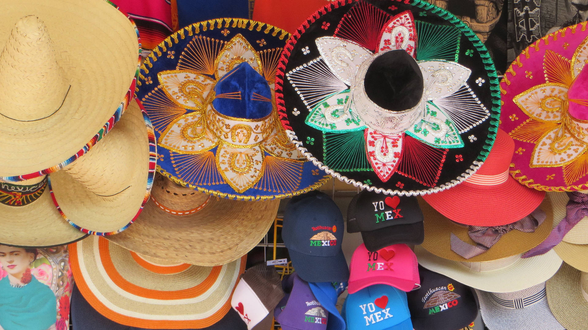 Mexican Man Colorful Hats Picture