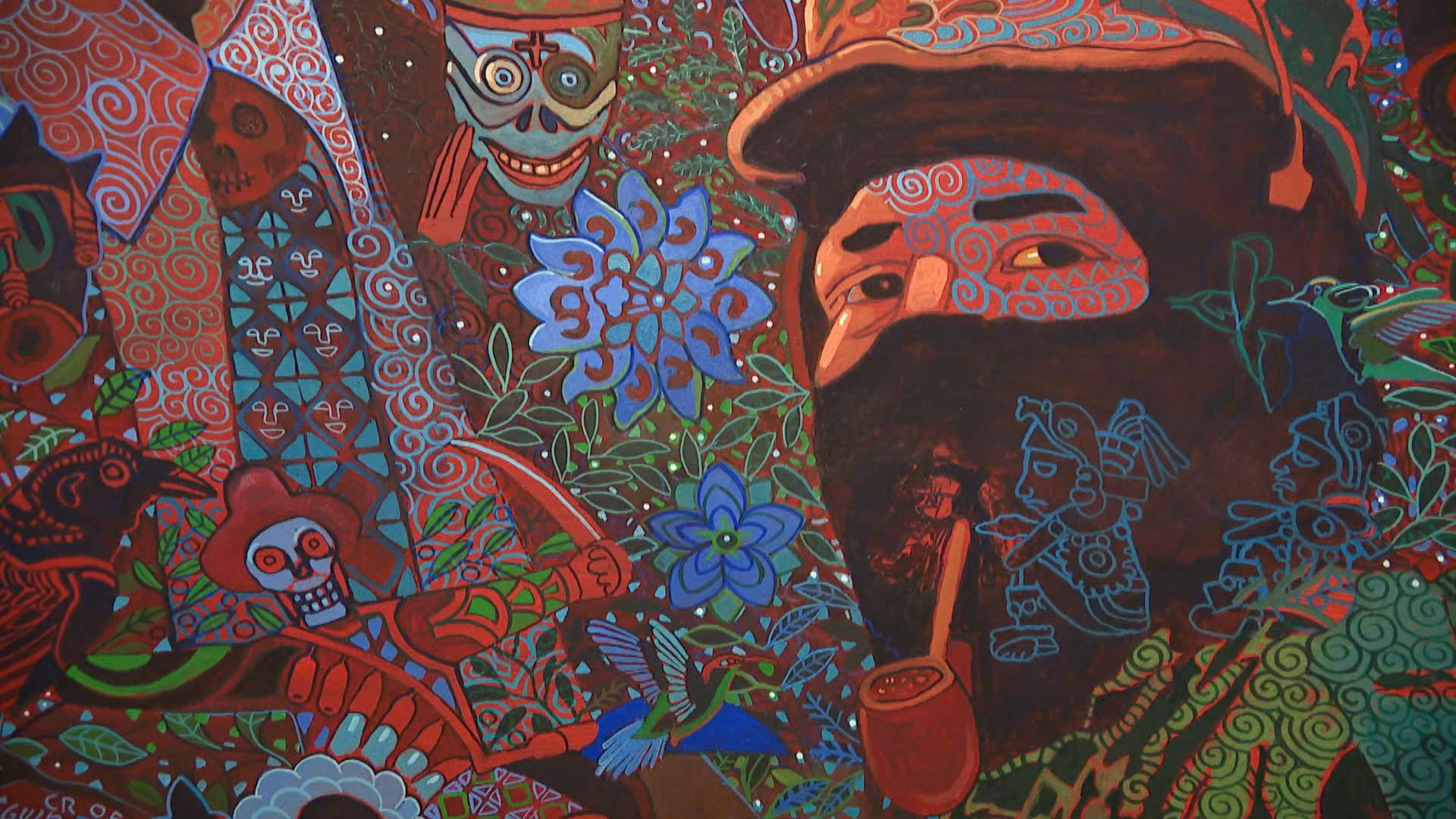 Mexicansk Mand Vægmaleri Vektor Folkekunst Wallpaper