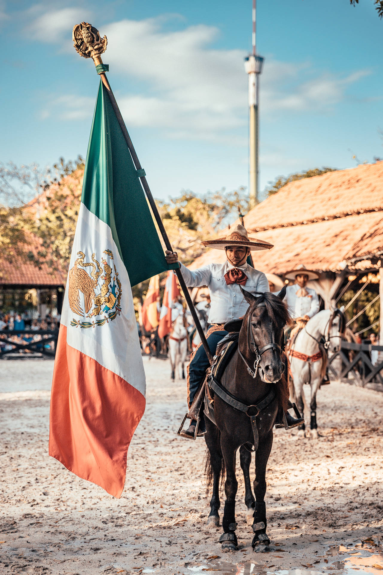 Mexican Man On Horse With Flag Wallpaper