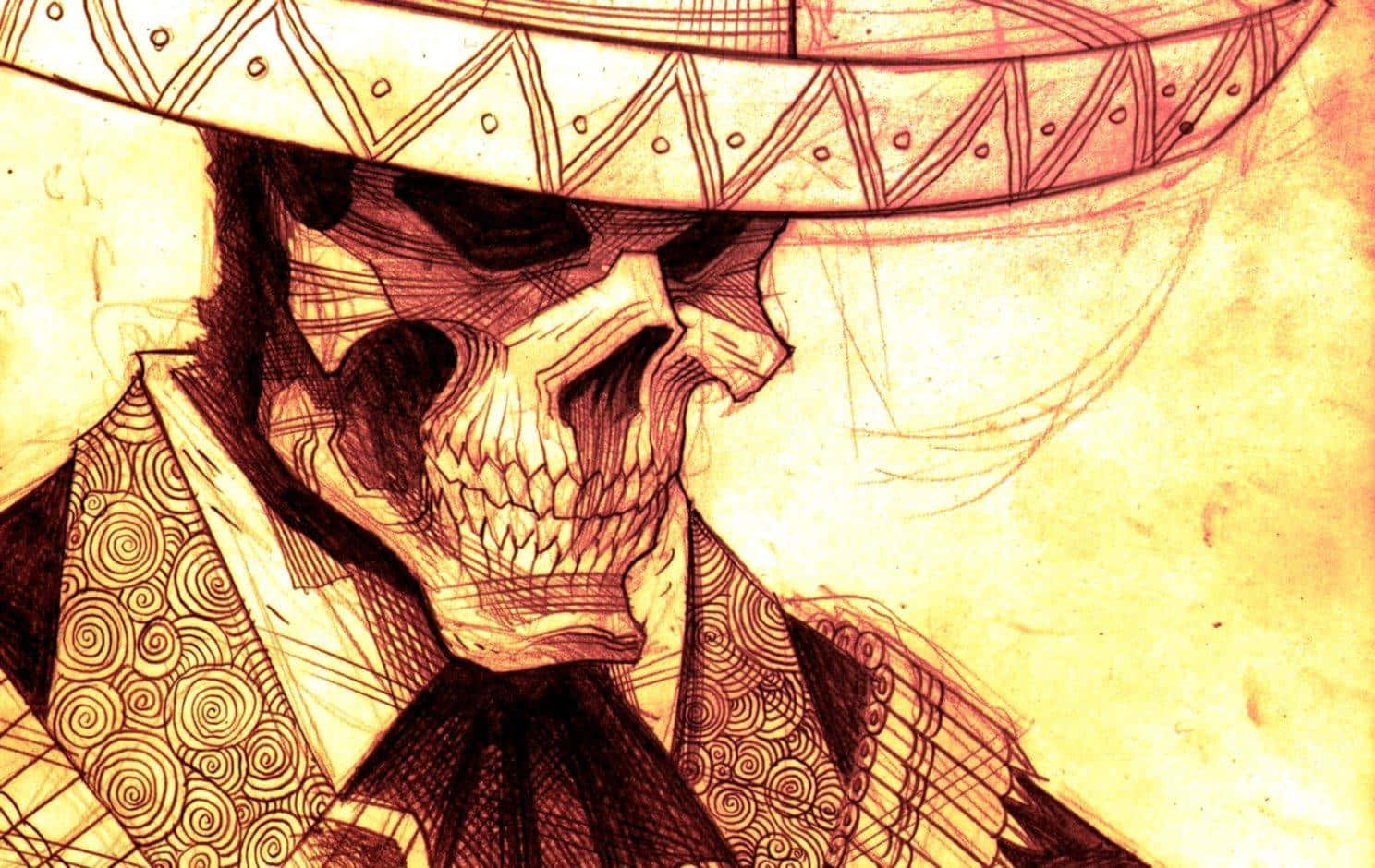 Mexican Skull Artwork Sombrero Wallpaper