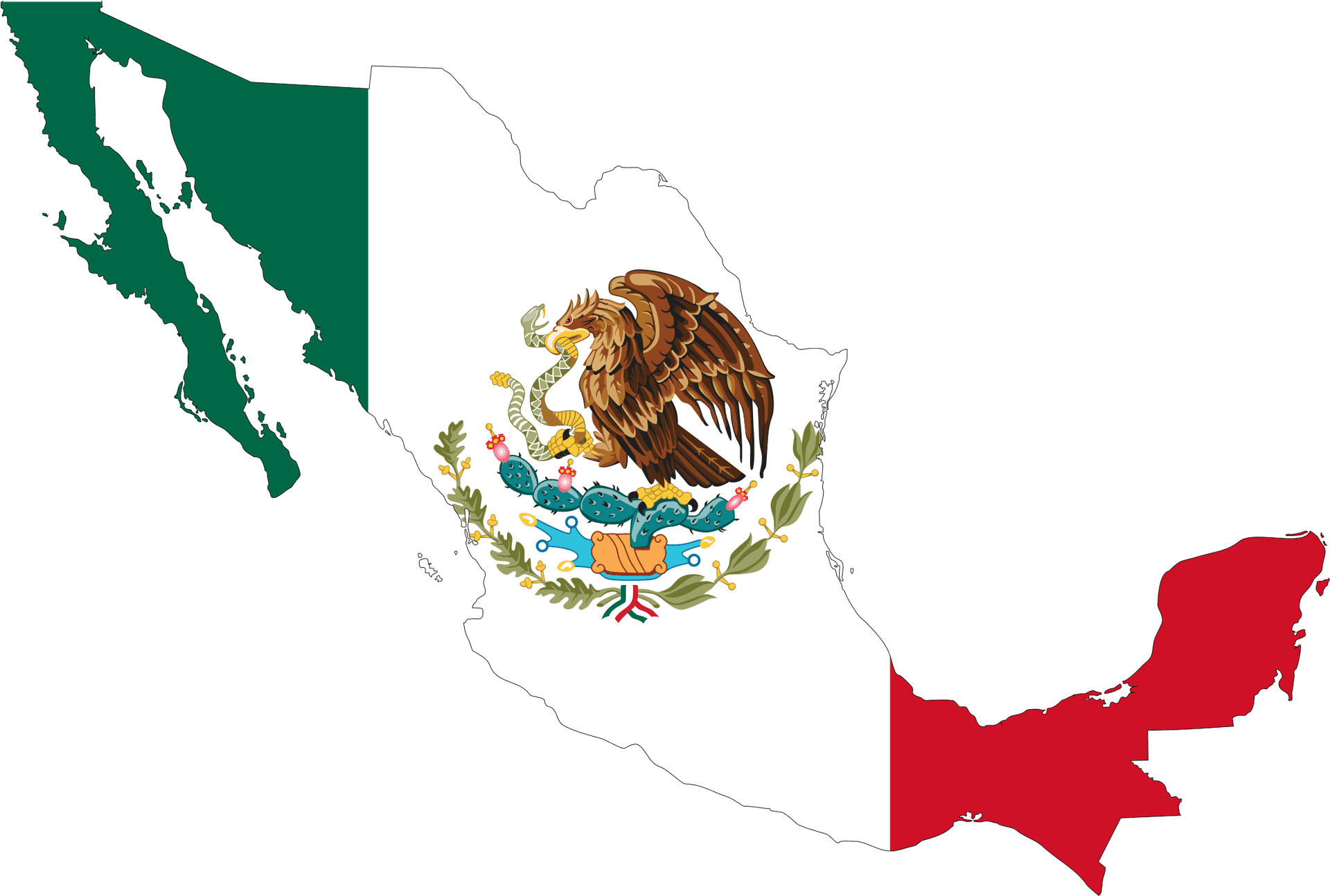 Mexico Flag Map Outline PNG