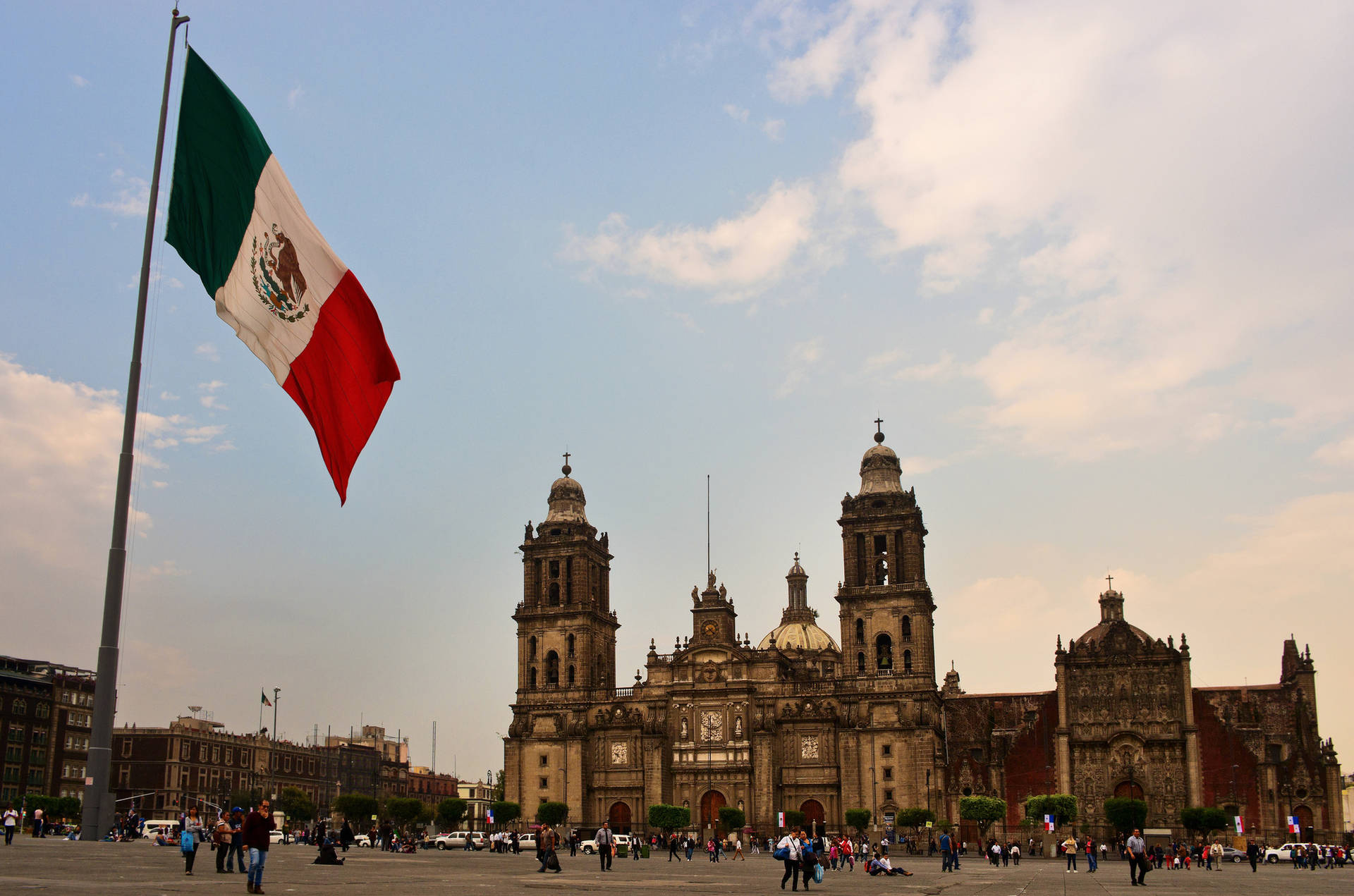 Mexico Flag Metropolitan Cathedral Background