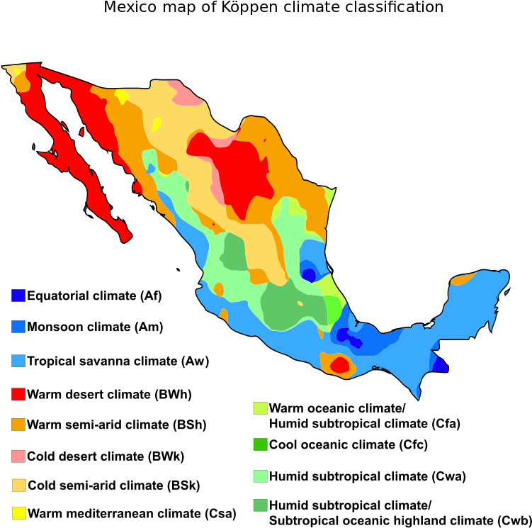 Mexico Koppen Climate Classification Map PNG