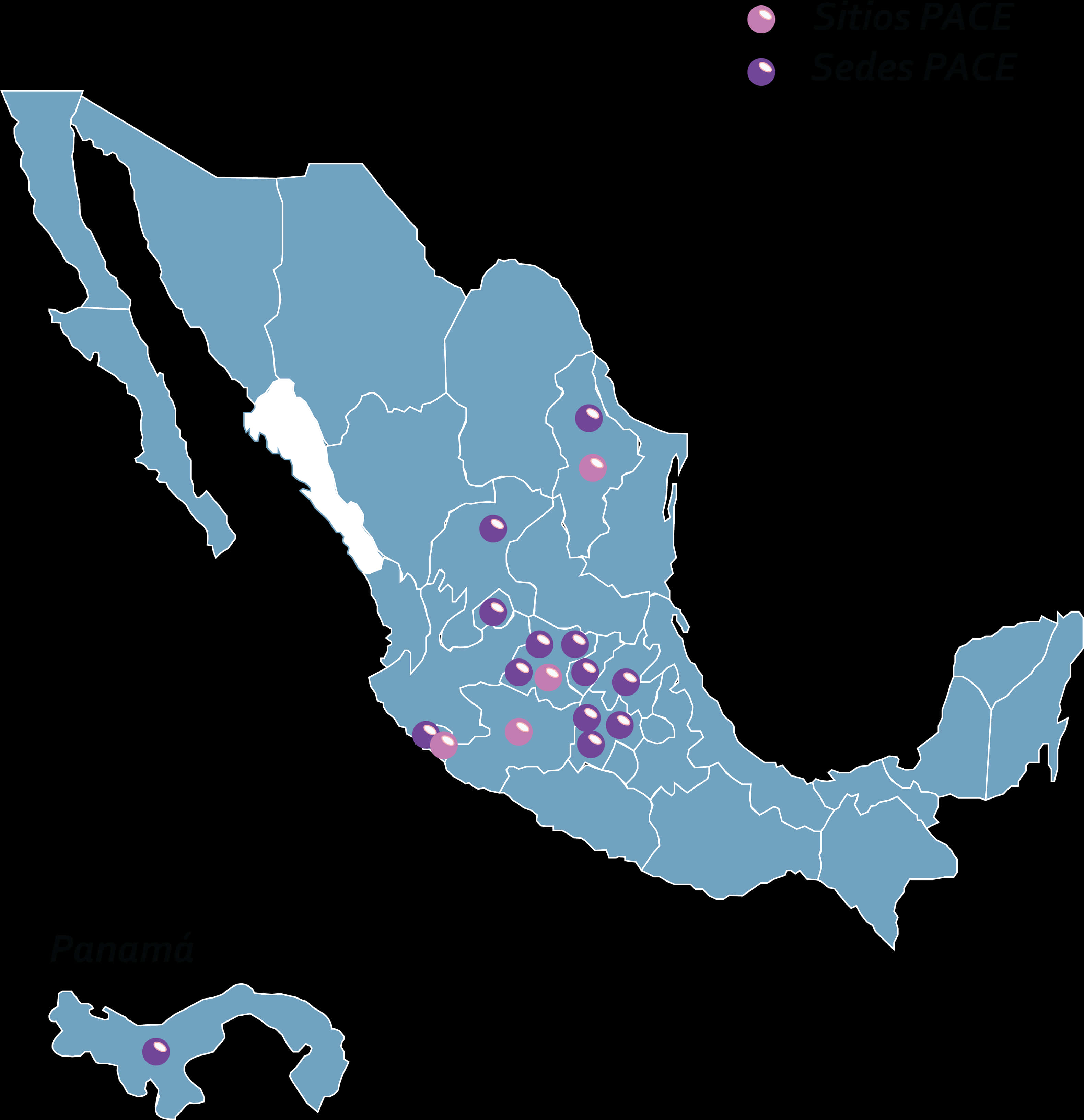 Mexico Mapwith Purple Dots PNG