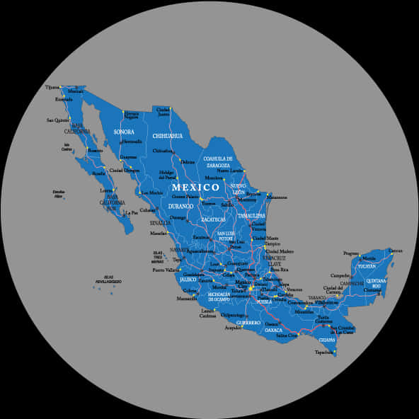 Mexico Political Map Blue PNG